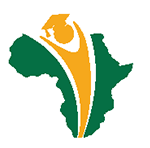 Abstract silhouette of a person with raised arms merged with the shape of the African continent in green and yellow colors, symbolizing inclusive skills programmes for people living with disabilities/differently abled learners.