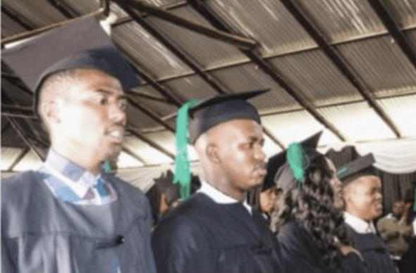 Graduates in caps and gowns at a commencement ceremony, celebrating completion of learnerships tailored for people living with disabilities.