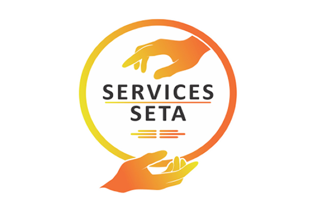 Logo of workplace skills development services seta, featuring two hands and text, with a warm color gradient.