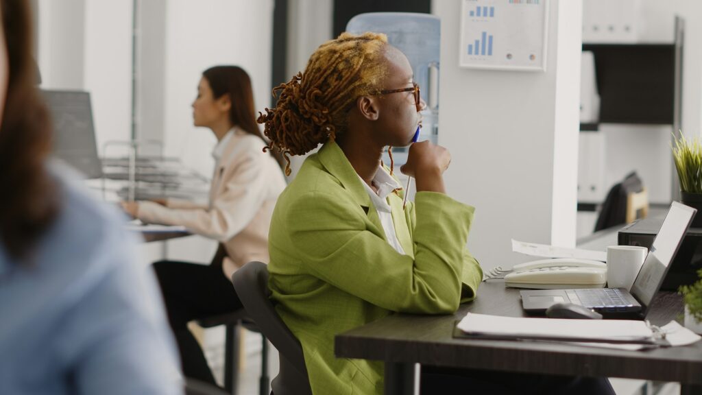 African american person thinking about business solution