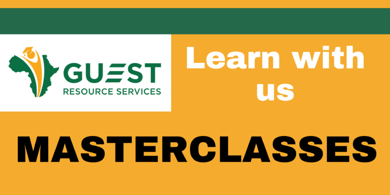 A banner with the Guest Resource Services logo, text reading "Learn with us" and "MASTERCLASSES" on an orange background.